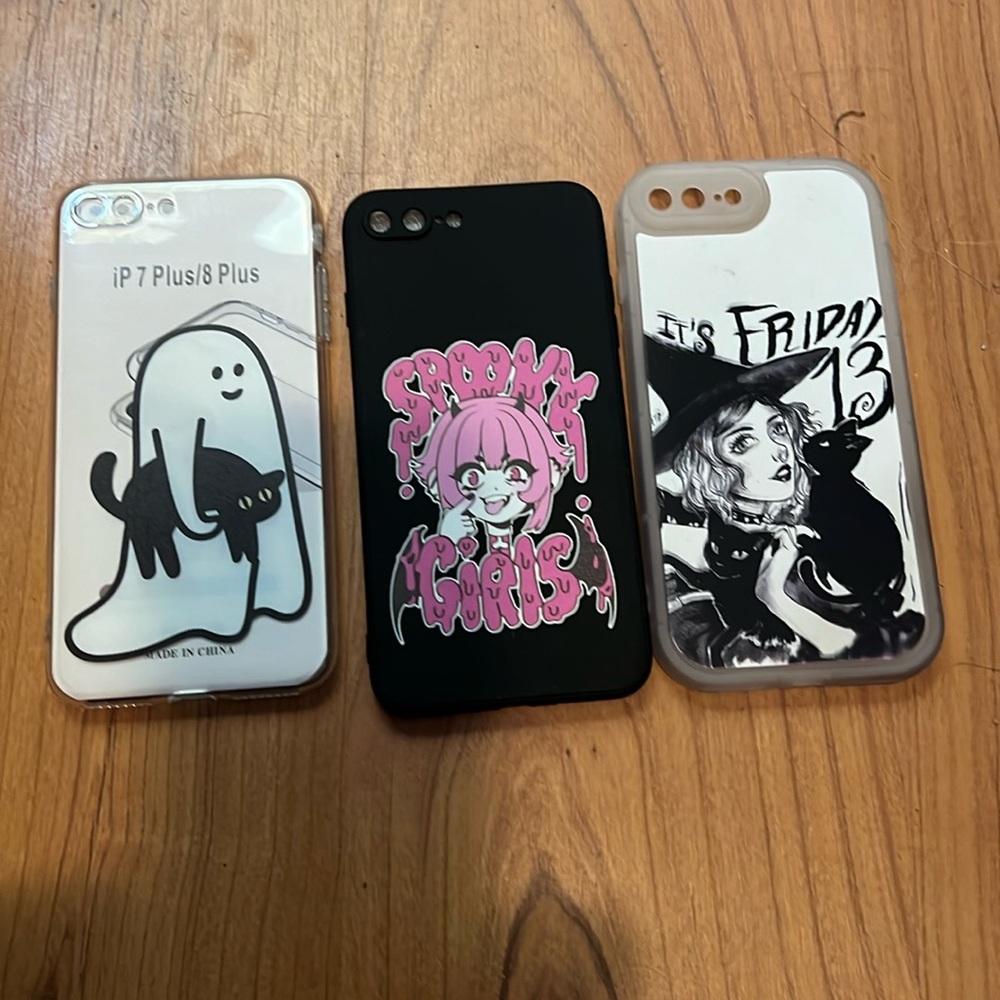 Three iPhone cases spooky 7 plus/8 plus witch ghost goth all new lot bundle